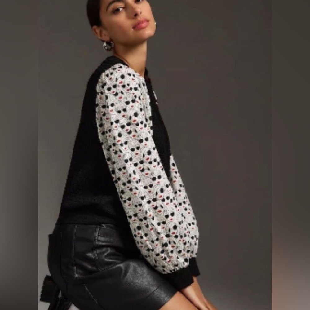 Anthropologie Porridge Graphic Face Print Mixed Media Sweater